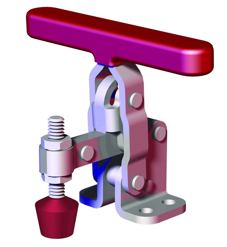DESTACO 202-B Vertikal-Kniehebelspanner Haltekraft 1100 N - 2000 N, Öffnungswinkel 100° - 105° - 202-T Vertikalspanner - T-Handgriff - massiver Spannarm - Fuss abgewinkelt