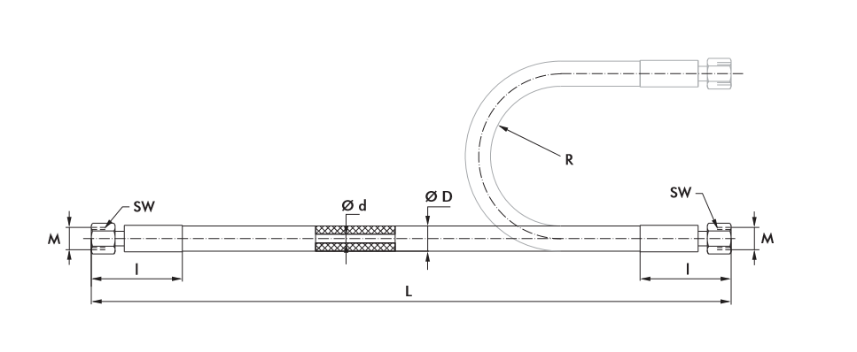DESTACO 6-301-1200S Hydraulik-Hochdruckschlauch, Betriebsdruck 500bar, Anschlussgewinde M16x1,5, Gesamtlänge 1.200mm - DESTACO Hydraulik-Hochdruckschlauch, Betriebsdruck 500bar