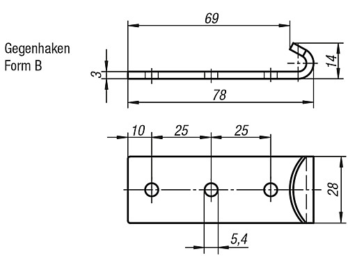 Kipp K0051.9254781 GEGENHAKEN ZU SPANNVERSCHLUSS, FORM B, STAHL - KIPP K0051-GHB Gegenhaken Form B
