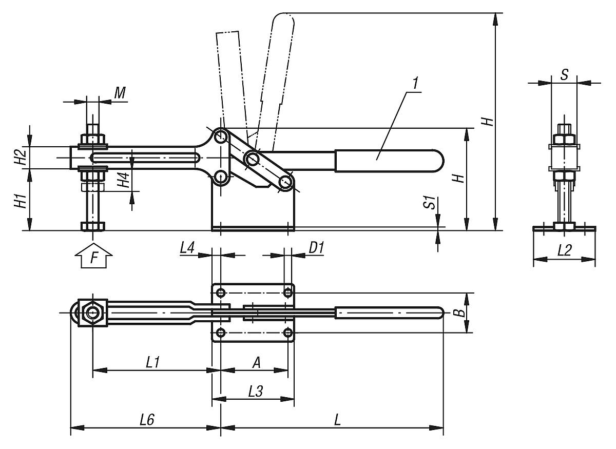 Norelem 05120-14 SCHNELLSPANNER HORIZONTAL, GROSSE AUSFÜHRUNG, M14X90 - NLM 05120 Schnellspanner horizontal  grosse Ausfuehrung - Massblatt