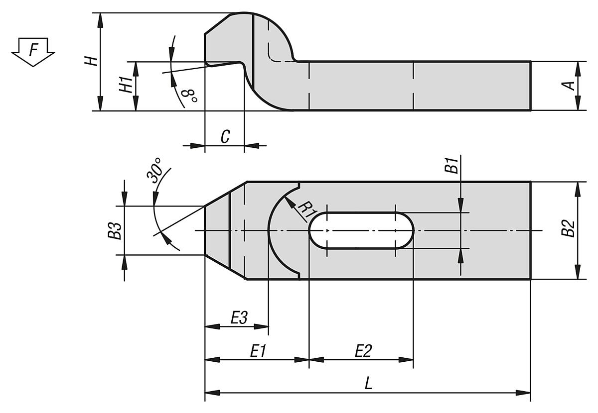 DIN 6316 04090-06 SPANNEISEN GEKRÖPFT STAHL, FÜR SCHRAUBE  M6, L=60 - DIN 6316 Spanneisen gekroepft  Stahl und Aluminium - Massblatt