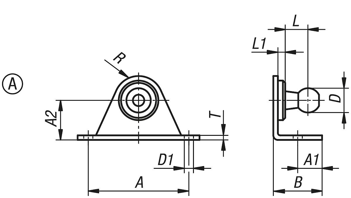 Norelem 27657-00810 WINKELBESCHLAG FORM A D=8 - NLM 27657-A Winkelbeschlaege A - Massblatt