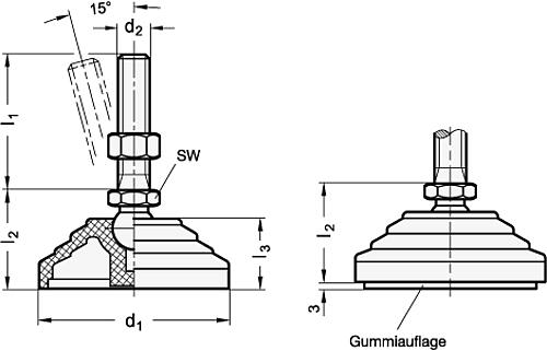 Ganter 344-100-M10-43-A Gelenkfüße, Fuß Kunststoff / Verstellspindel Stahl - GN 344 Gelenkfuesse - Fuss Kunststoff - Verstellspindel Stahl-Skizze