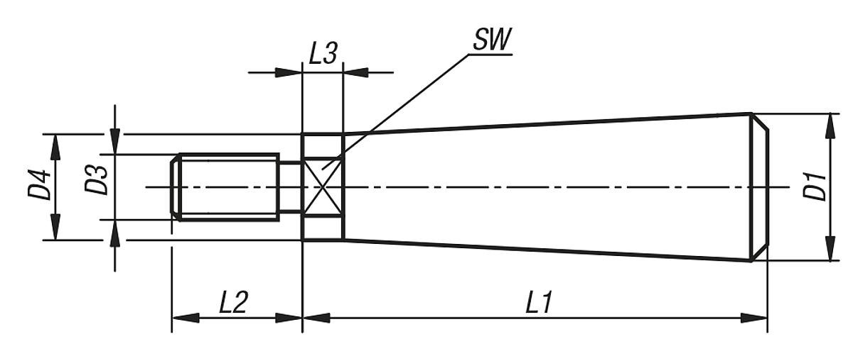 Norelem 06314-18 DREHBARER KONUSGRIFF, D1=18, L1=57 - NLM 06314 Drehbare Konusgriffe - Massblatt
