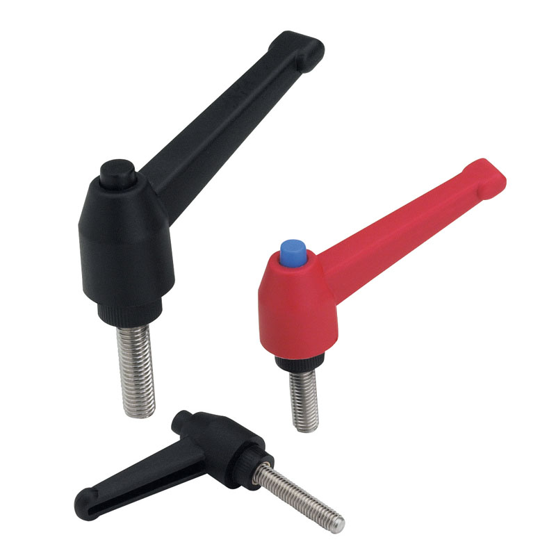 Leschhorn A563 CIN verstellbare Klemmhebel  R 43; Außengewinde M6x30; Hebel grau; Knopf rot - Boteco A563CIN Verstellbare Klemmhebel