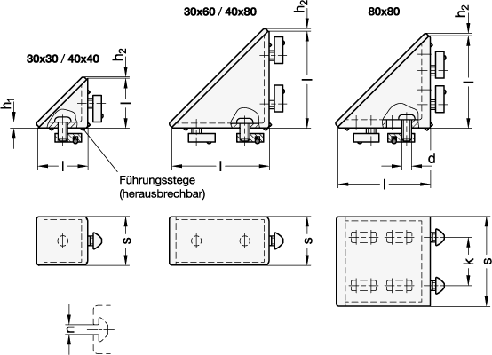 Ganter 30I-30306-C-ZWSZS  Winkel, Zink-Druckguss, für Aluprofile (i-Baukasten), mit Zubehör, Breite s: 30, Länge l: 30, Nutbreite n: 6 - GN 30i Winkel - Zink-Druckguss - fuer Aluprofile - i-Baukasten - mit Zubehoer - Massblatt