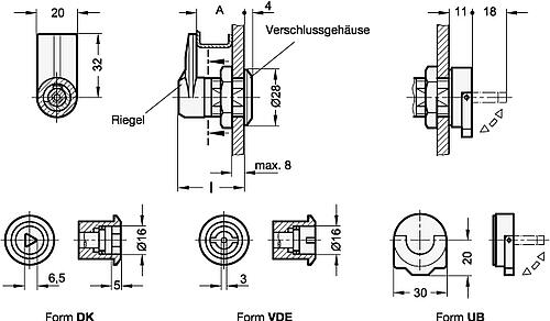 Ganter 115.3-DK-18 ELESA VERRIEGELUNG MIT DREIKANT - GN 115-3 Verriegelungen - Kunststoff-Skizze