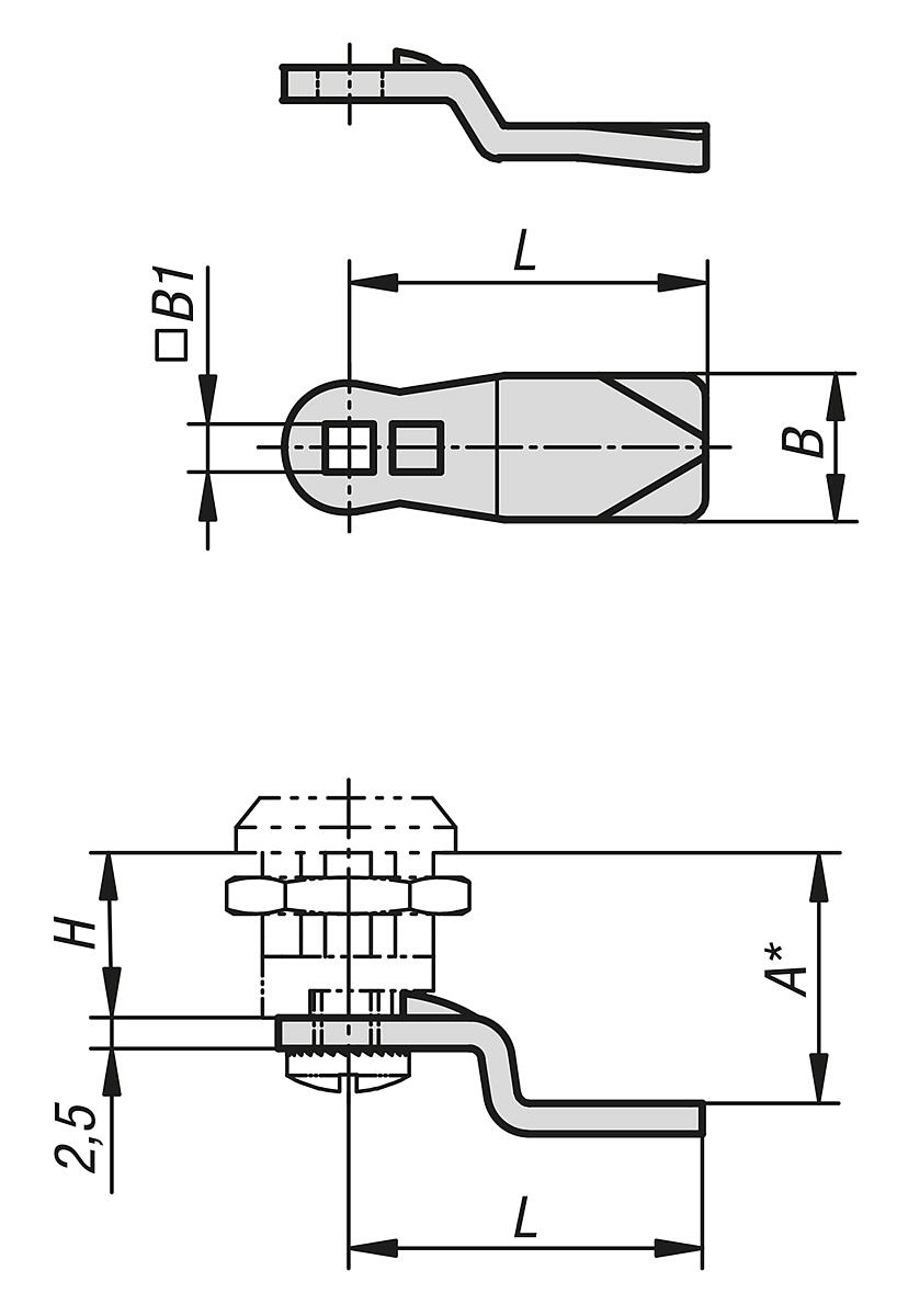 Kipp K0519.125X075 ZUNGE - K0518 Drehriegel kleine Ausfuehrung - Massblatt