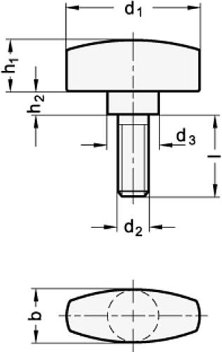 Ganter 433-NI-34-M8-16-MT Edelstahl-Flügelschrauben, matt gestrahlt - GN 433 Edelstahl Fluegelschrauben-Skizze