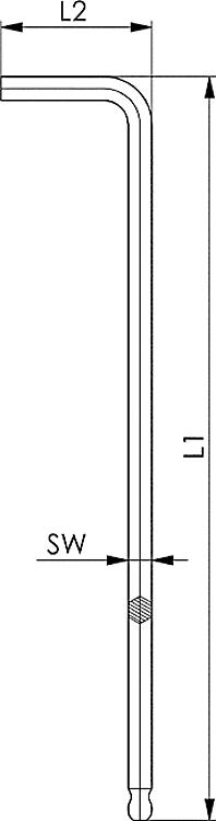 AMF 911LG-C12 Kugelkopfschraubendreher (mm), extra lange Ausführung, L1 x L2: 262 x 57 mm, SW: 12 mm - LE 911LG C Kugelkopfschraubendreher -mm- Skizze