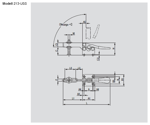 DESTACO 213-U Horizontalspanner Haltekraft 700N, Öffnungswinkel 90° - 213-USS Horizontalspanner - U- Spannarm - Fuss abgewinkelt - Edelstahlausfuehrung