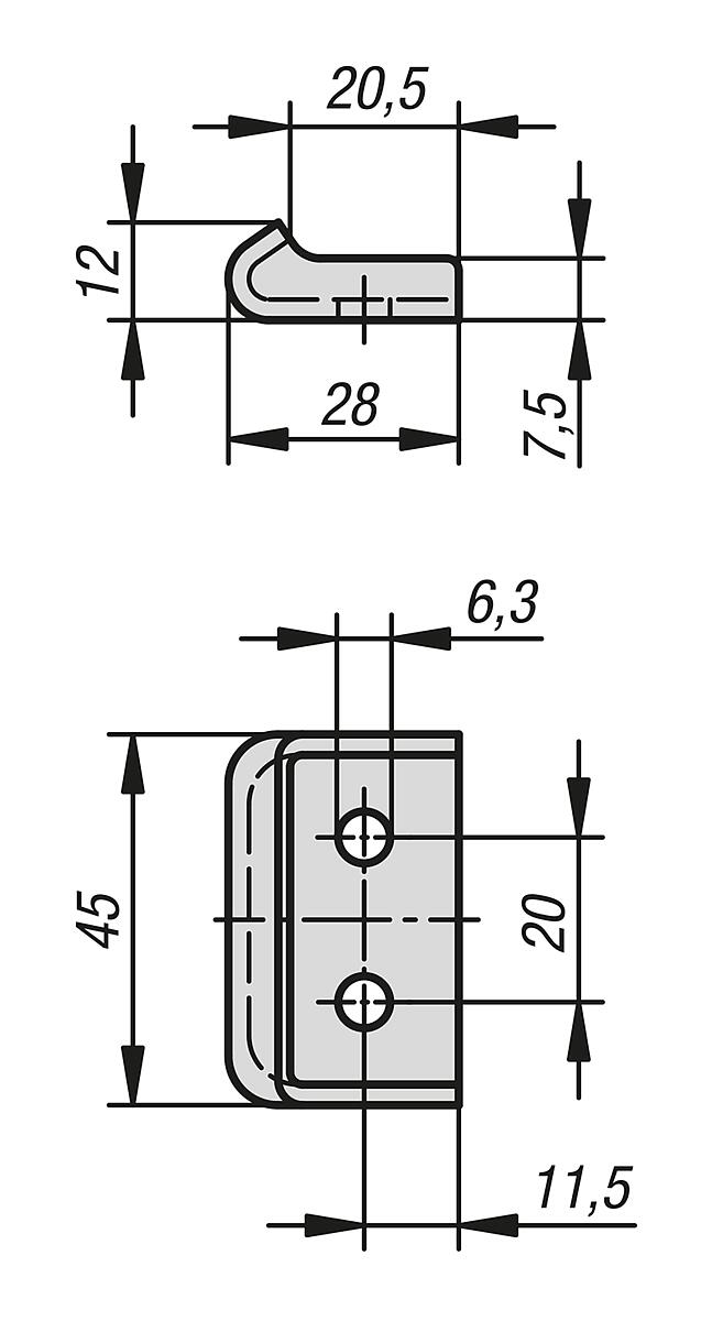 Kipp KIPP K0048.9163282 GEGENHAKEN ZU SPANNVERSCHLUSS, FORM A, EDELSTAHL - K0048-GHA Gegenhaken Form A - Massblatt