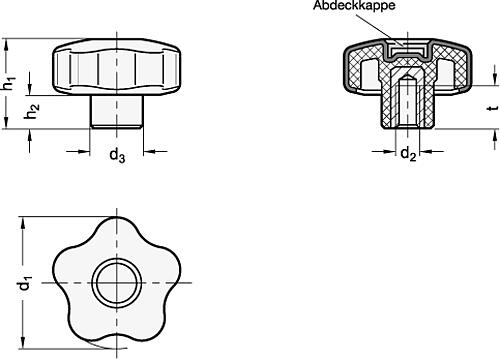 Ganter 5337.6-77-M12-DOR Softline Sterngriffe, Kunststoff, Abdeckkappe farbig - GN 5337-6 Softline Sterngriffe - Kunststoff - Abdeckkappe farbig-Abbildung