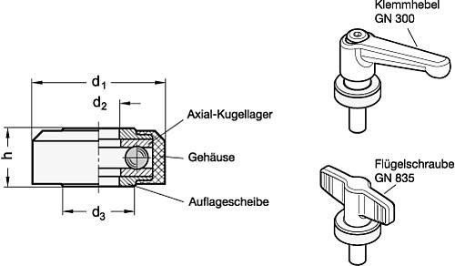 Ganter 6344-ST-32-10 Unterlegringe mit Axial Kugellager - GN 6344 Unterlegringe mit Axial Kugellager-Skizze