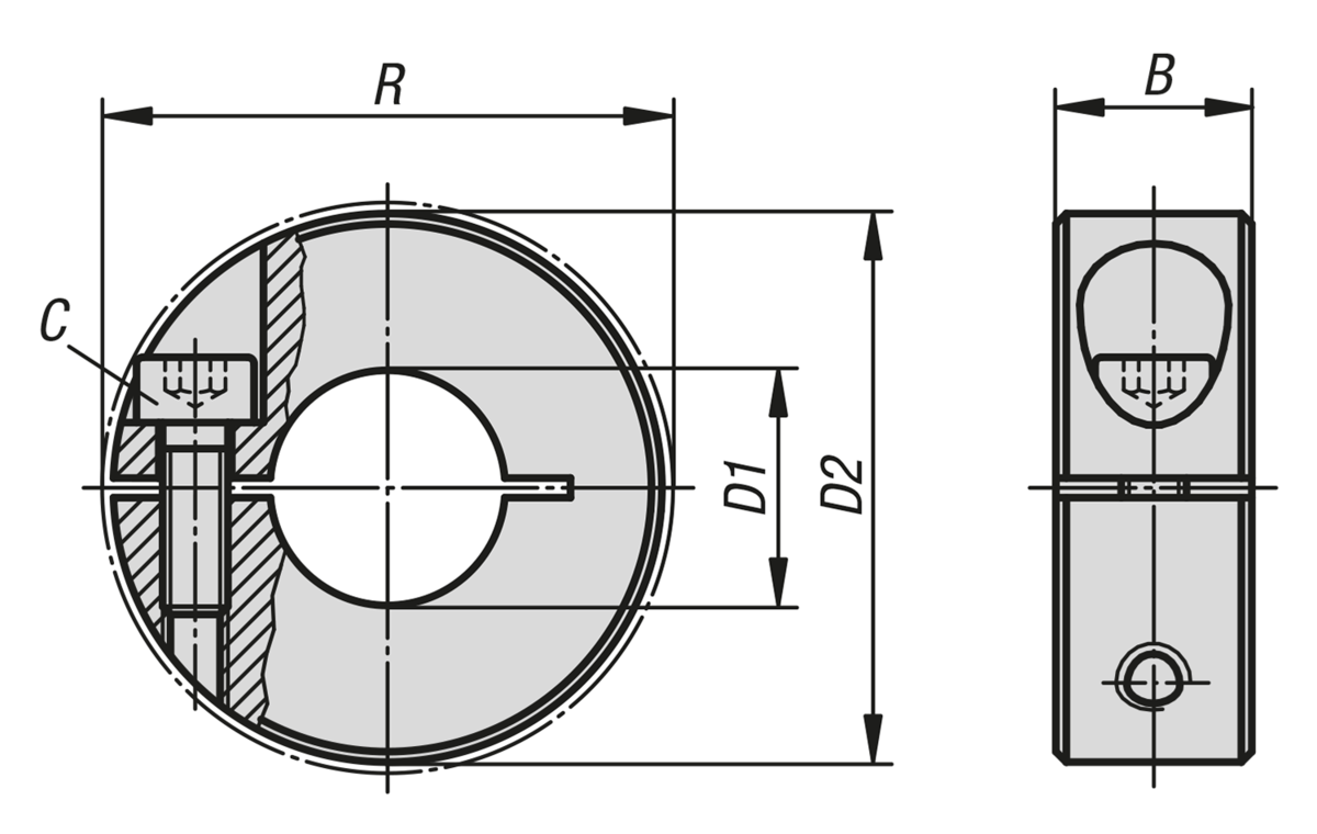 Norelem 07810-05001 KLEMMRING GESCHLITZT STAHL, BRÜNIERT D1=50 - NLM 07810-A Klemmringe geschlitzt - Form - A-Skizze