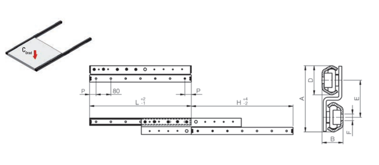 Leschhorn TNB40-1010-L 104x33,8x1010, A=104, B= 33,8, L= 1010, Hub= 1020 mm, Lastwert pro Paar 3332N, Material: profiliertem Metallblech nitriergehärtet und Schwarzoxidieren unterzogen, Ausführung links - LE70194 TNB40-TZ