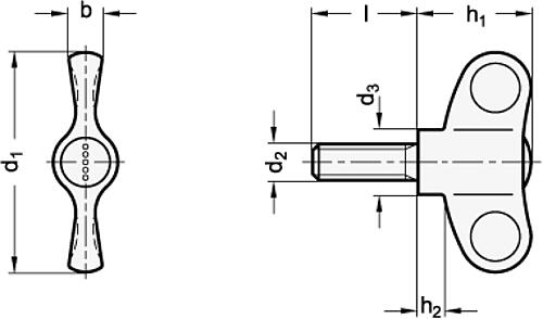 Ganter 633-55-M8-20-DSG ELESA FLÜGELSCHRAUBE, KAPPE SCHWARZGRAU - GN-633-Fluegelschrauben-Kunststoff-Skizze
