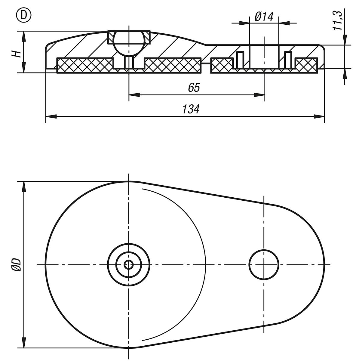 Kipp K0417.40801 TELLER M. AUSLEGER FORM D ANTISLIP, FÜR GELENKFUSS, ZINK - K0417-D Teller mit Ausleger fuer Gelenkfuesse aus Zinkdruckguss - Form D - Massblatt