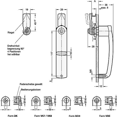 Ganter 115.7-DK-10-SR Verriegelungen mit Bügelgriff - GN 115-7 Verriegelungen mit Buegelgriff-Skizze