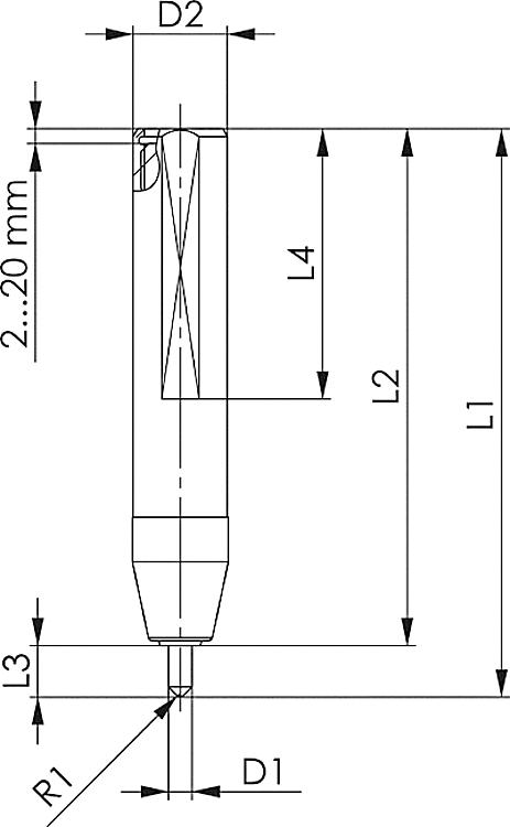 AMF 1430WS-R0,3 AMF-Writer Small, Nadel: 90R03 Ex00, Drehzahl: 0-300 1/min, R1: 0,3 mm - LE 1430WS Writer Small -Skizze