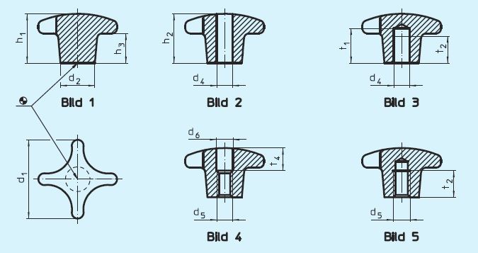 Halder 24631.0350 Kreuzgriff DIN 6335 rostfreier Stahl A2 Feinguss Ø 50, mit Gewinde aufgebohrt, Form D - EH 24631 Kreuzgriffe DIN 6335 rostfreier Stahl