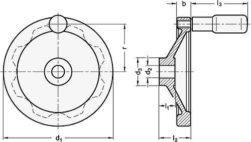 Ganter 321-100-B10-A SCHEIBENHANDRAD (A4) - GN 321 Scheibenhandraeder - blank - Radkranz poliert-Abbildung