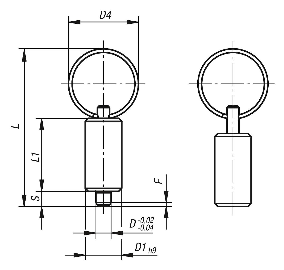 Kipp K0636.4206 ARRETIERBOLZEN GR.2 FORM V, ARRETIERSTIFT GEH RTET - K0636 Arretierbolzen ohne Bund - Massblatt