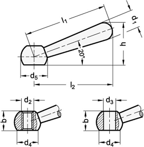 Ganter 204-10-M8-N VERKÜRZTER KEGELGRIFF, SCHRÄG - GN 204 Verkuerzte Kegelgriffe - Stahl-Skizze