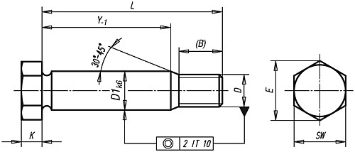 Norelem 07535-21X80 SECHSKANT PASSSCHRAUBE DIN 609, D1=21, L=80 - Norelem 07535 Sechskant Passschrauben mit langem Gewindezapfen DIN 609