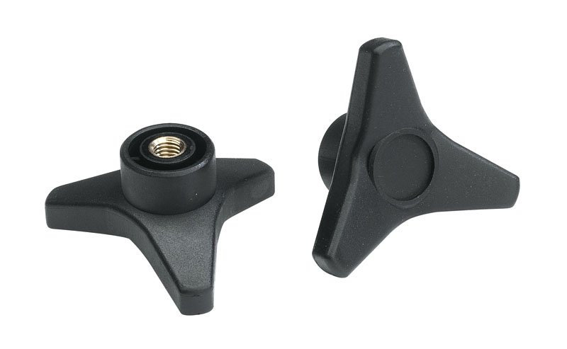 Leschhorn F661 Dreisterngriffe  D 65; d 22; Gewinde d1 M12; Kunststoff PA, schwarz, Gewindebuchse Messing - Boteco F661 Dreisterngriffe