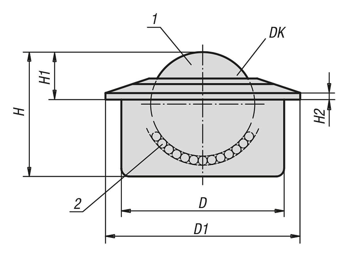 Kipp K0763.160 95156 160  Kugelrollen mit massivem Stahlgehäuse - K0763 Kugelrollen mit massivem Stahlgehaeuse - Massblatt