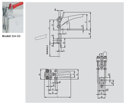 DESTACO 334-SS-M-50 Verschluss-Spanner Standard Haltekraft 3200N, Edelstahlausführung, SA: 50mm längerer Bügel - 334-SS Verschluss-Spanner Standard - U- Buegel - Edelstahlausfuehrung