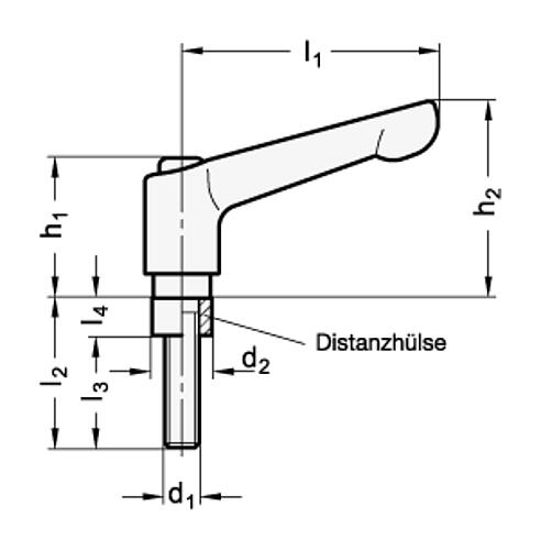 Ganter 511-M4-14 KLEMMHEBELSET FÜR KLEMMHALTER - GN 511 Klemmhebelsets - Zink Druckguss - Edelstahl-Skizze
