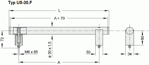 Leschhorn U5-30.F400.54   Rohrgriffserie frontseitige Befestigung A 400,   Schenkel schwarz / Rohr schwarz - Griff aus Einzelelementen, komplett montiert - Leschhorn U5 Rohrgriffserie - Zeichnung Typ U5-30-F