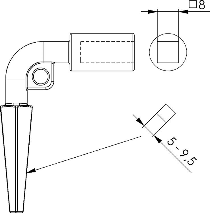 AMF 84 Architektenschlüssel, Vierkant: 5 - 9,5 mm, Länge: 70 mm - LE 84 Architektenschluessel -Skizze