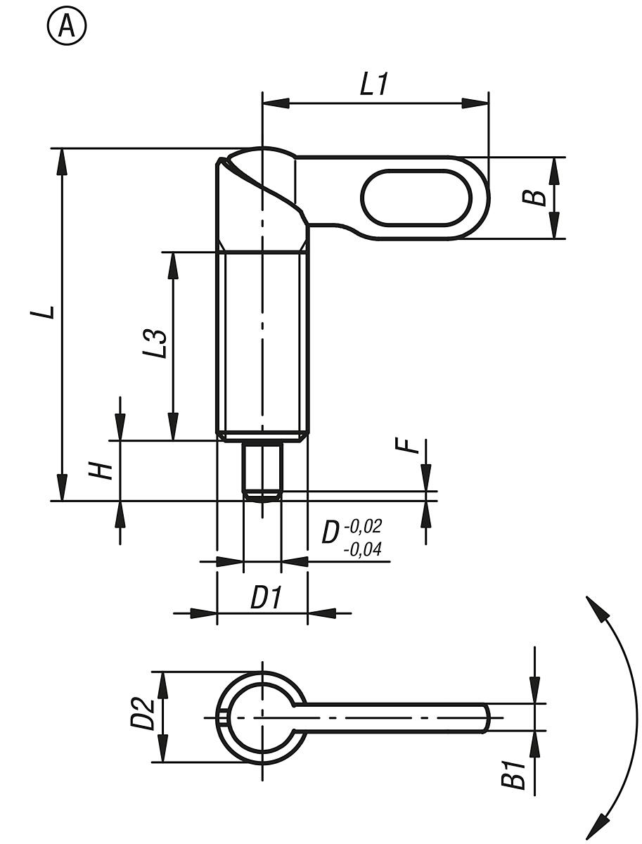 Kipp K0637.1040820 SPERRRIEGEL FORM A            EDELSTAHL, D=8, D1=M20 - K0637-A Sperrriegel Edelstahl Form A - Massblatt