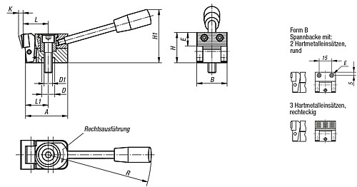 Kipp K0035.006010 NIEDERZUGSPANNER FORM B, RECHTSAUSFÜHRUNG - KIPP K0035-B Niederzugspanner Form B