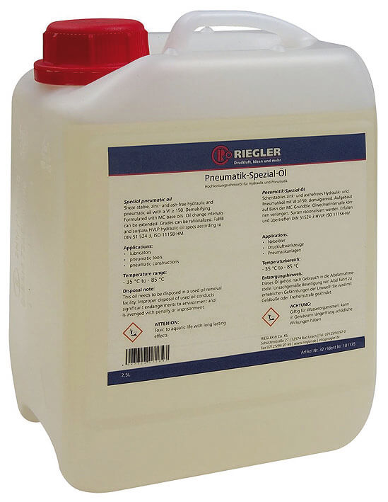 RIEGLER 32 Pneumatik-Spezial-Öl, in Kanister 2,5 Liter, inkl. Karton u. Doku - LE71512 32 Pneumatik Spezial Oel