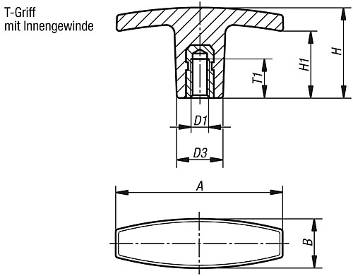 Kipp K0180.14005 T GRIFF  A=40  M5, - KIPP K0180-IG T Griffe Innengewinde