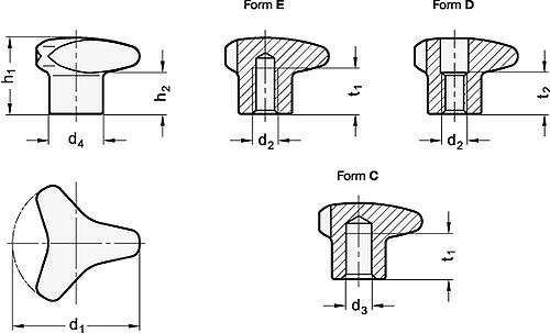 Ganter 5345.4-50-M10-D Edelstahl Dreisterngriffe, 1.4404 (A4) - GN 5345-4 Edelstahl Dreisterngriffe A4 - Abbildung