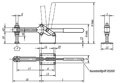 Norelem 05120-14 SCHNELLSPANNER HORIZONTAL, GROSSE AUSFÜHRUNG, M14X90 - Norelem 05120 Schnellspanner horizontal grosse Ausfuehrung