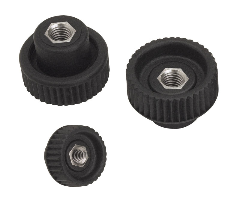 Leschhorn H765 Rändelmuttern  D 15; d 10,5; Gewinde d1 M4; Kunststoff PA, schwarz, - LE H765 Raendelmuttern Buchse Edelstahl-EcoLine-Abbildung