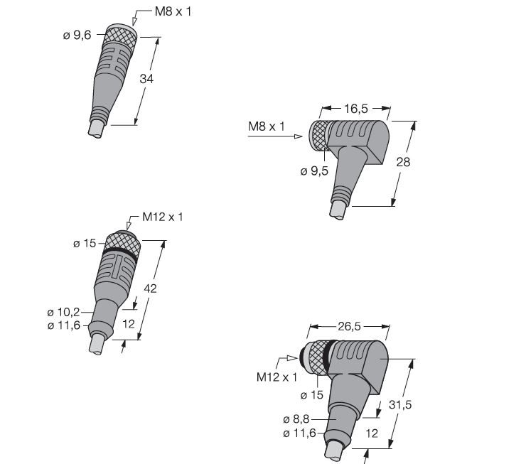 DESTACO 8EL-003-1 Kuplungdose M12x1, gewinkelt, 4-polig, 5m offenes Ende - Destaco 8EL Anschlusskabel