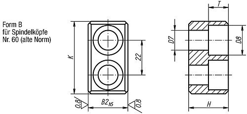 Norelem 03290-06 MITNEHMERSTEIN B, K=45,5 B=25,4 H=25 - Norelem 03290-B Mitnehmersteine DIN 2079 Form B