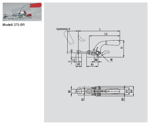 DESTACO 375 Verschluss-Spanner Standard Haltekraft 15000N, Spannweg 90mm - 375-BR Verschluss-Spanner Standard - U- Buegel - Fuss zum Anschweissen - mit DE-STA-CO Toggle Lock Plus