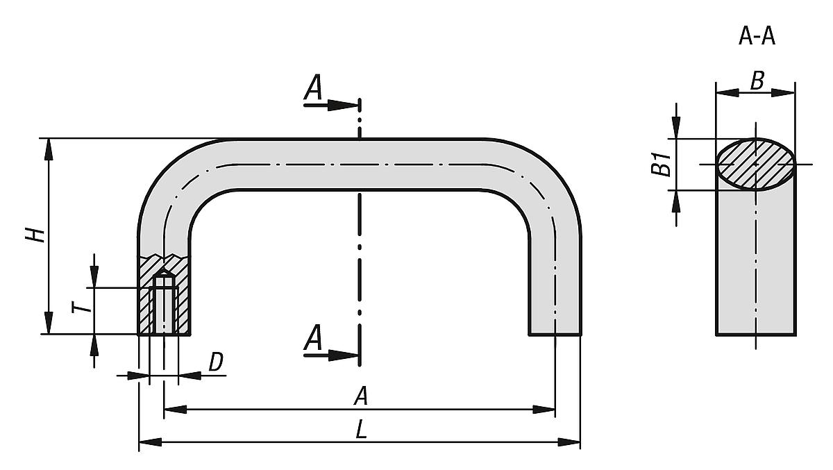 Kipp K0204.1600106 BÜGELGRIFF OVAL, A=160, M6      SW, SCHWARZ - K0204 Buegelgriffe oval - Massblatt