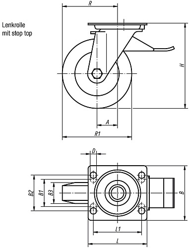 Norelem 95020-100402 Lenkrolle mit stop top - Norelem 95020-LS Lenkrolle mit stop top