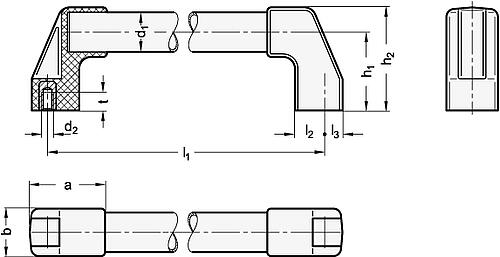 Ganter 667.2-30-1000-EL Bügelgriffe, Aluminium  / Edelstahlrohr, Montage von der Rückseite - GN 667-2 Buegelgriffe - Aluminium - Edelstahlrohr - Montage von der Rueckseite-Abbildung