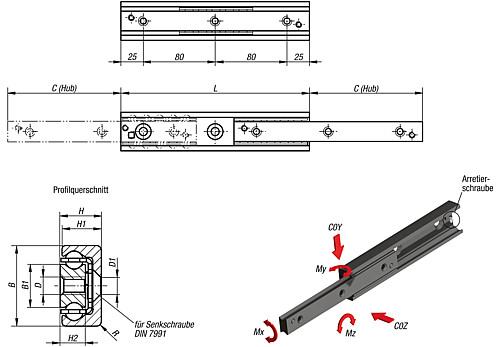 Norelem 21340-280290 TELESKOPSCHIENE, L=290 MM - LE 21340 Teleskopschienen