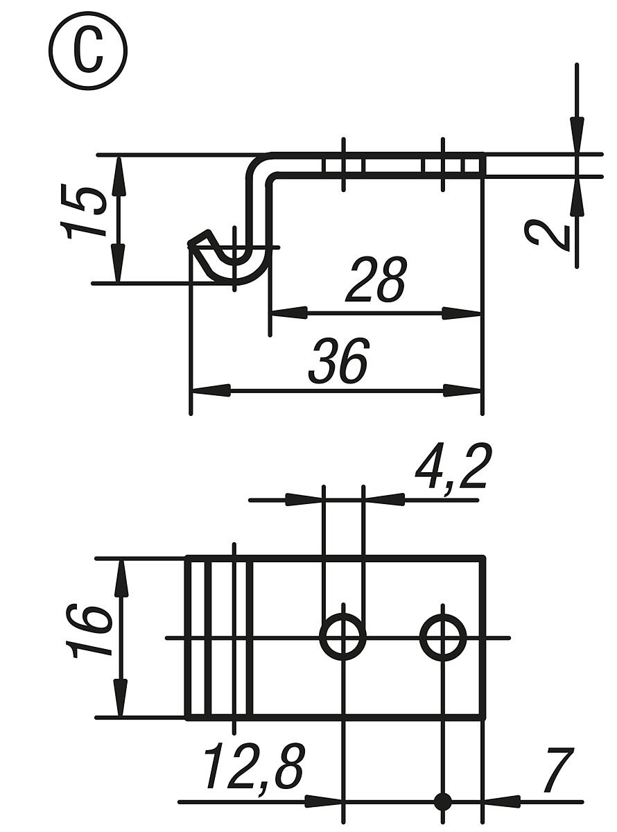 Kipp K0046.9342381 GEGENHAKEN ZU SPANNVERSCHLUSS, FORM C, STAHL - K0046-GHC Gegenhaken Form C - Massblatt